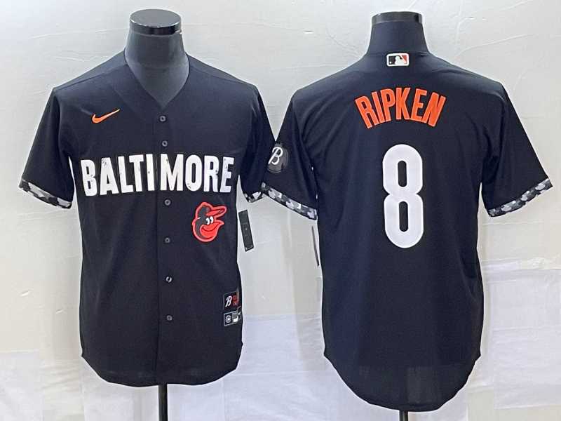 Mens Baltimore Orioles #8 Cal Ripken Jr Black 2023 City Connect Cool Base Stitched Jerseys